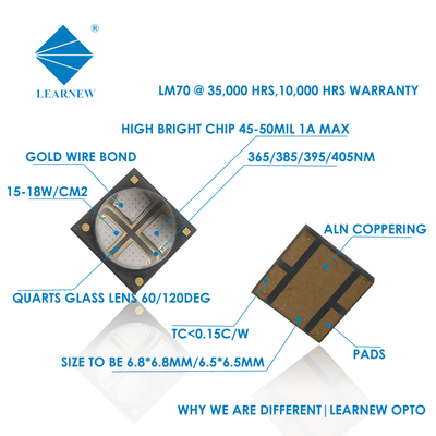 6868 High Power 10W 365nm 385nm 395nm UVA LED Chips For Printers Exposure Curing