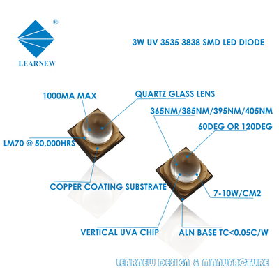 365nm 385nm 395nm 60 Degree Uva 3w Led Chips For Uv Curing