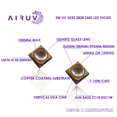 OEM ODM 3838 SMD UVA LED Chip 365-395nm for UV curing Chip Led