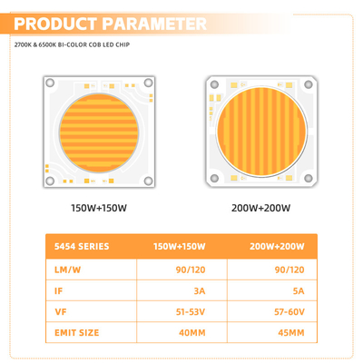 5454 Bi-Color 2700k 6500k Cct High Power 1500w 200w Cob Led Chip Module For Photography Lamp