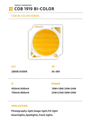 Full Spectrum Ra90 18W+18W 24W+24W 25W+25W 30W+30W Bi-color Dimmable Led Chip 2800K/6500K Tunable Cob Leds
