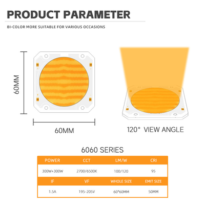 Dual Color COB 6060 Bi Color LED COB Widely Range Color DC 205V 300w+300w LED COB Chip