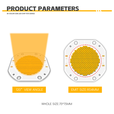 Dual CCT COB LED Chip High Power 60V Bi-Color 600W+600W 3000lm 1W 2700K/6500K Color Temperature 95Ra 75*75