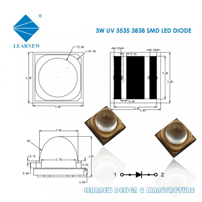 3838 3535 UVA LED SMD Chip 365nm 405nm 395nm 1-3W 3.4-3.8V For UV ...